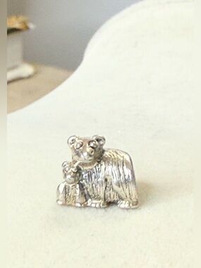 Sterling Silver Bear Cub Charm 925 Mother Baby 3D Animal Pendant